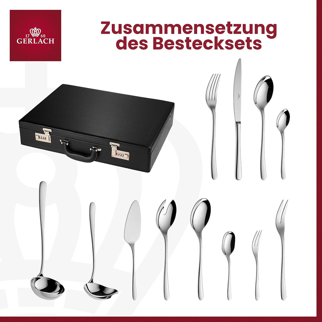 Gerlach Besteck-Set Glänzend Muza, Edelstahl, Silberglänzend, 68 EL. in Einer Kiste Silberglänzend 6