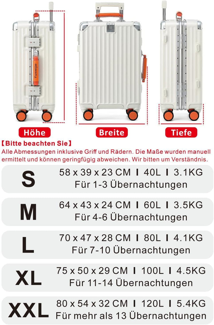 Aoliwei Aluminium-Rahmen Reisekoffer M (64cm) – Premium Hartschalen-Trolley für 4-6 Tage Reisen, mit
