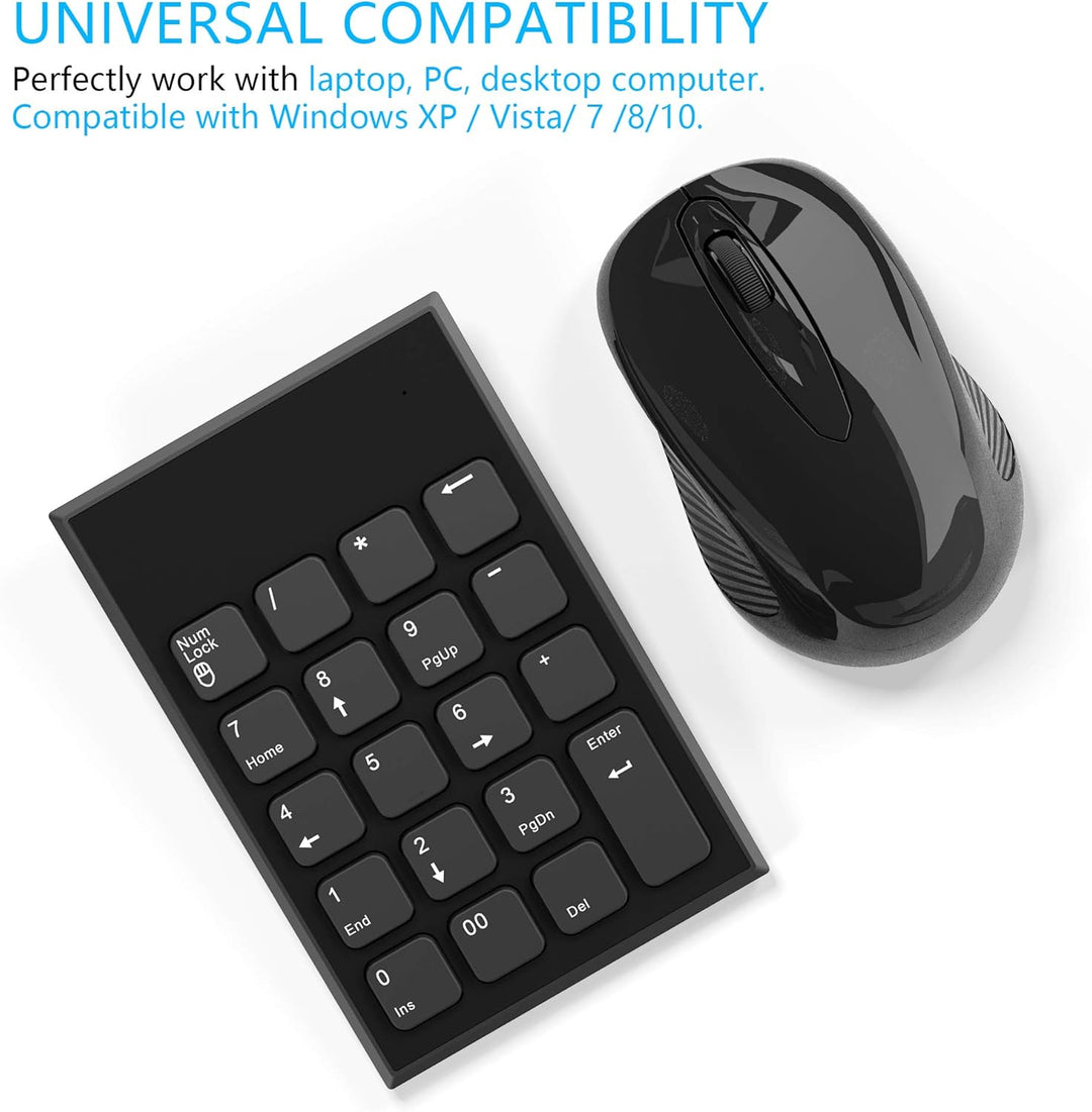 Kabellose Nummernblock und Maus Kombination, Yeemie Pro 2.4G tragbarer, ultraflacher USB-Ziffernbloc