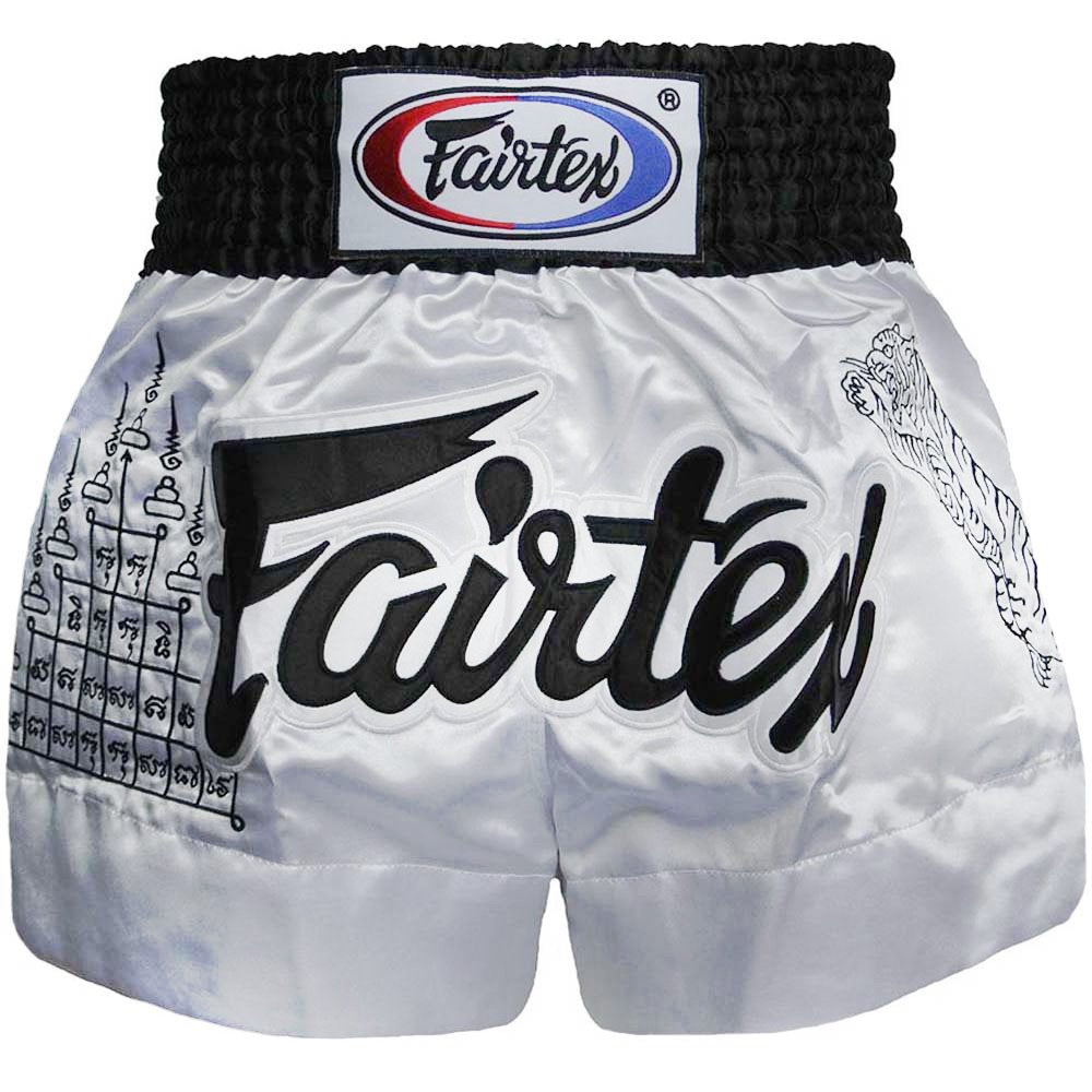 Fairtex Muay Thai Shorts, Satin, BS0637, Thaibox Hosen Short Thaiboxen Kickboxen XXL Weiss, XXL Weis