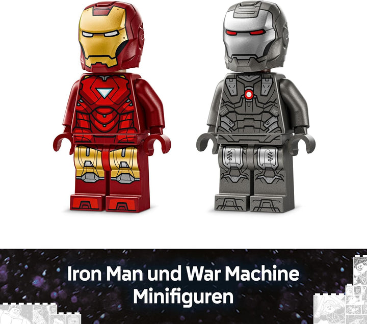 LEGO ǀ Marvel Iron Man & War Machine vs. Hammer Drones - Building Toy with 2 Minifigures & 2 Action