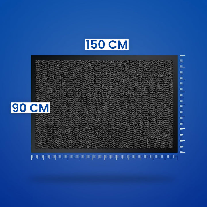 Hochwertige Fussmatte Grau-Schwarz 90x150 gross für Innen &amp; Aussen - Schmutzfangmatte rutschfest, wa