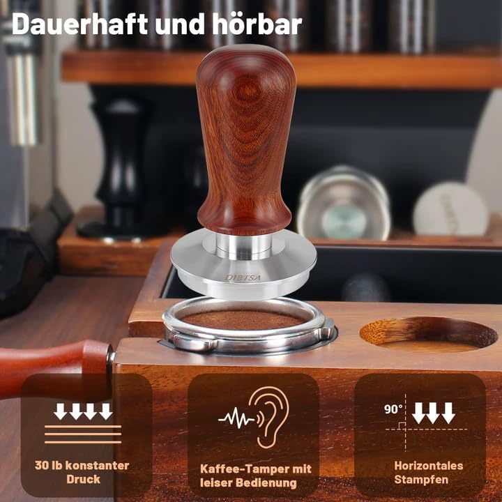 DIBTSA Espresso Tamper 53.3mm,Federbelasteter Kaffeestampfer mit 53.3mm 304-Edelstahl-flache Basis u