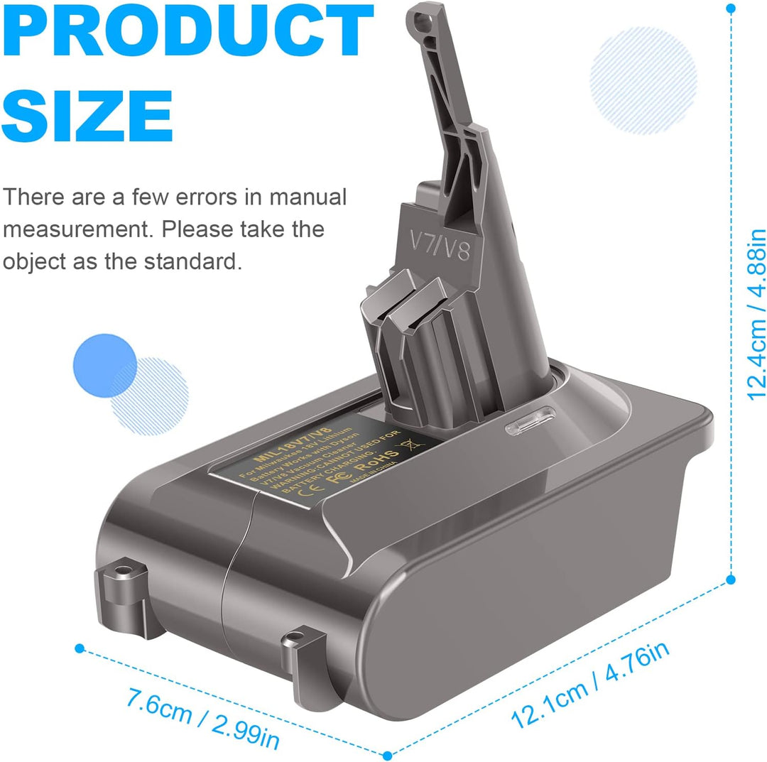 LabTEC Akku-Adapter für Dyson V7&V8, Umrüstung von Milwaukee 18V Akku auf Dyson 21.6V V7&V8 Series A