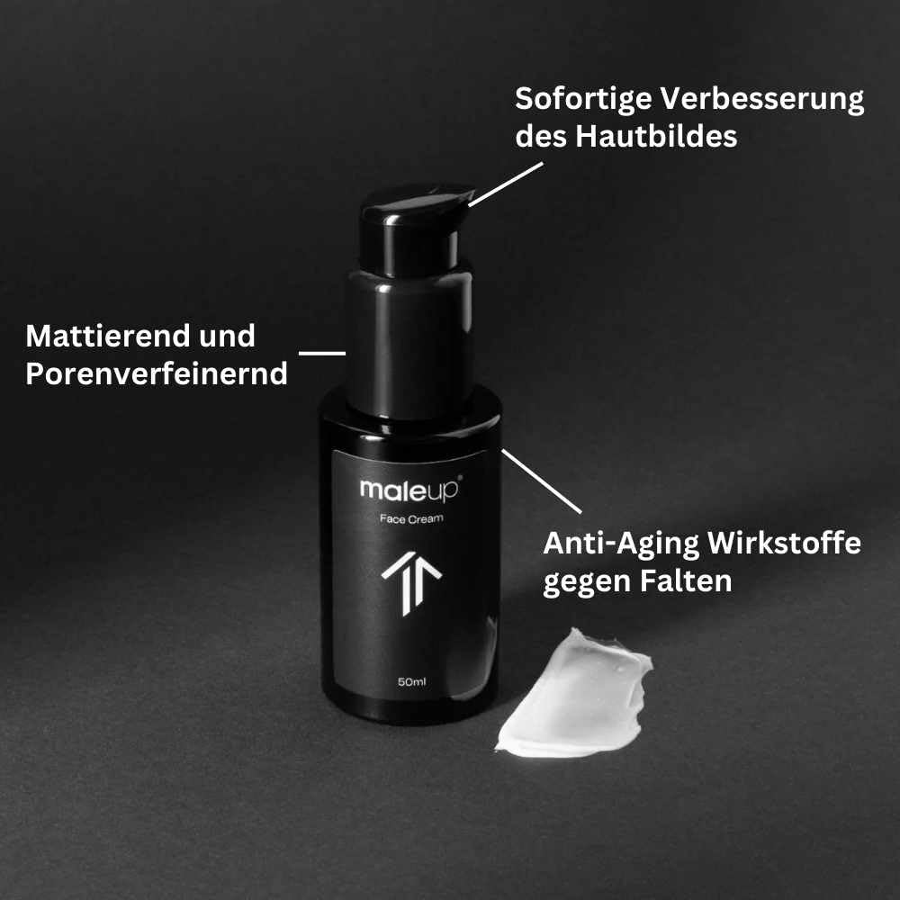 MaleUp – Komplett Set für Männer Mittel – Face Cleanser, Face Cream, 2x Concealer, Metallcase – Kasc