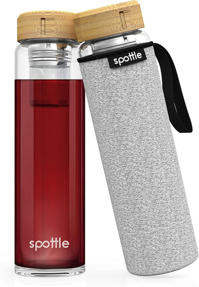 spottle Teeflasche mit sieb to go 1 Liter - Trinkflasche für Tee aus Glas in 500ml, 650ml, 1 l - Tee