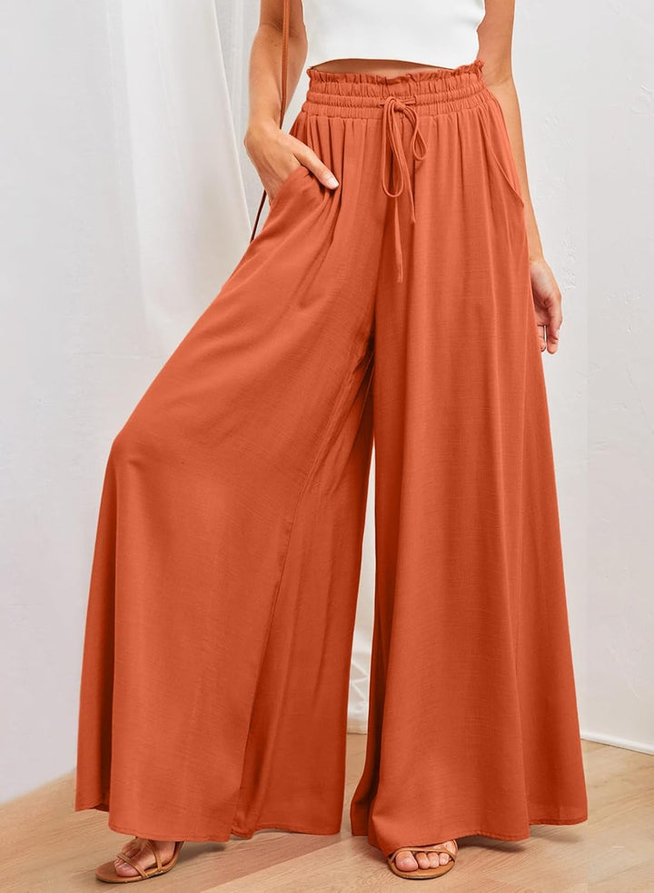 Dokotoo Sommerhose Damen Leicht Palazzo Hose Elegant Sommer High Waist Baggy Leinenhose Freizeithose