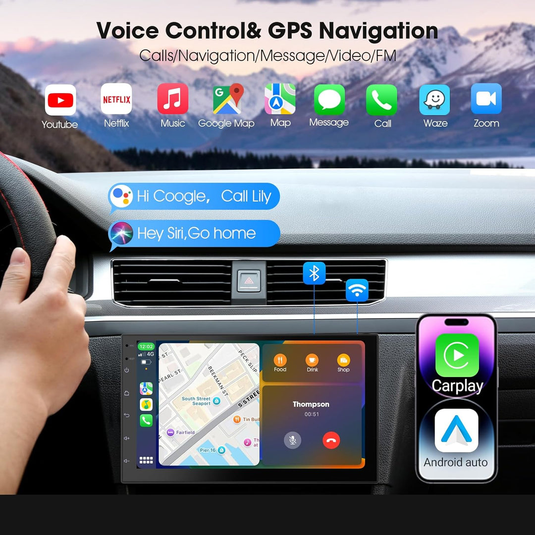 7 Zoll 2 Din Radio Android mit Wireless CarPlay & Wireless Android Auto,Auto Radio Touch Display mit