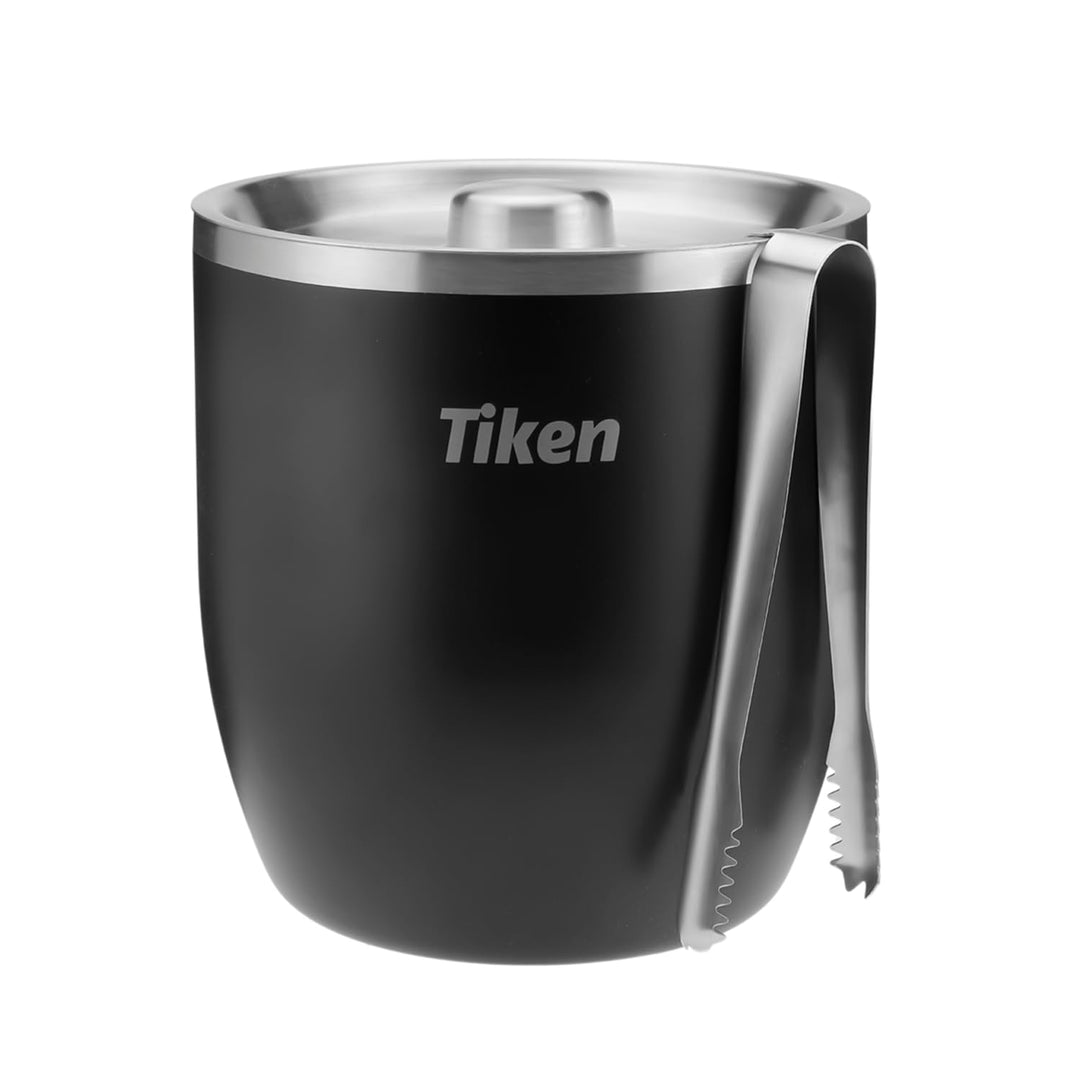 Tiken 3L Edelstahl Eiseimer mit Deckel und Zange Doppelwandiger Vacuum Isolierter Eiskübel Eiswürfel