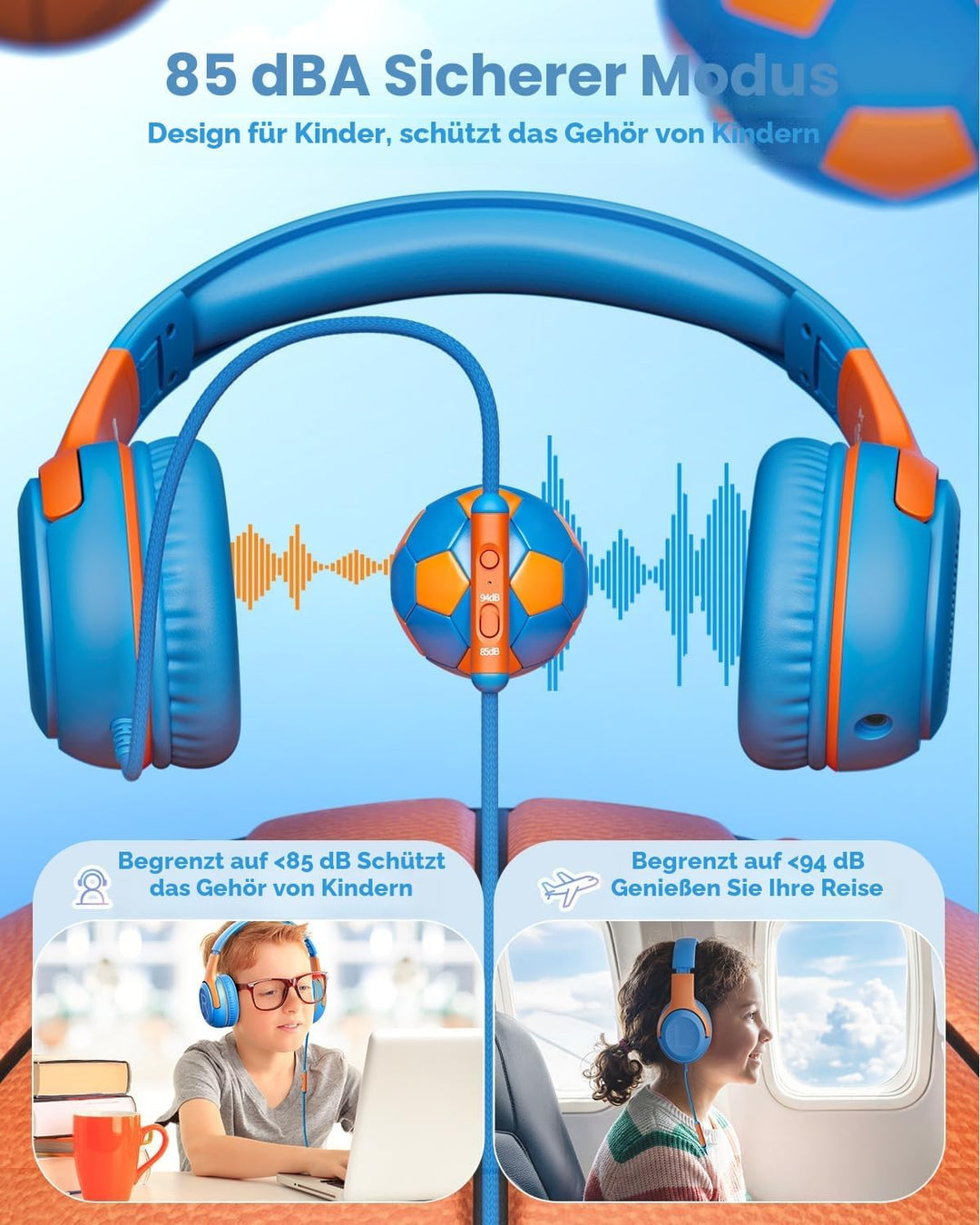 awatrue Kinder Kopfhörer, Kabel Kinderkopfhörer mit Mikrofon, Over Ear Kopfhörer Kinder für Schule/R