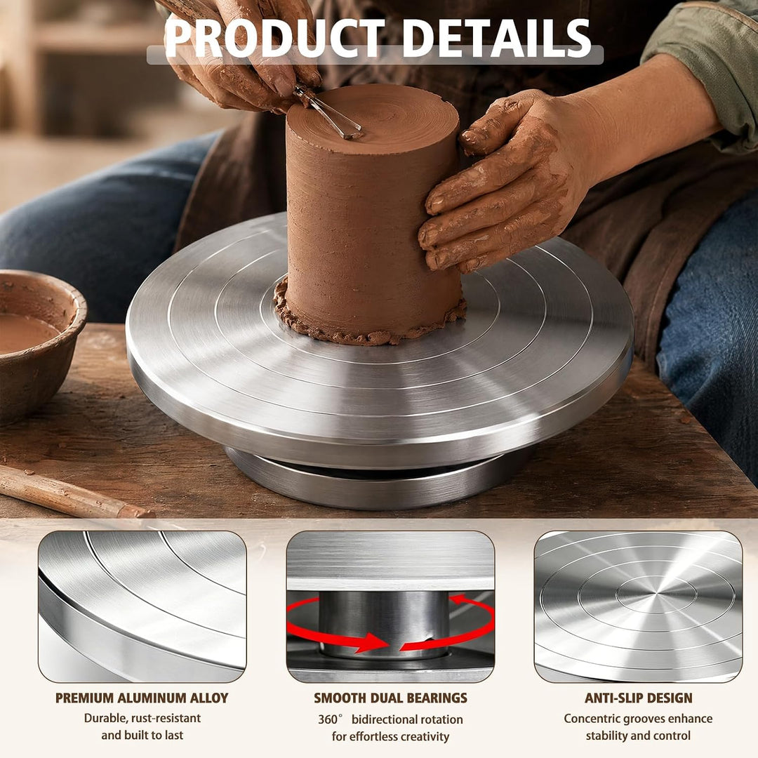 Drehbare Töpferscheibe Aluminium Drehscheibe Craft Clay Drehteller, DIY Tonwerkzeuge Doppelseitige K