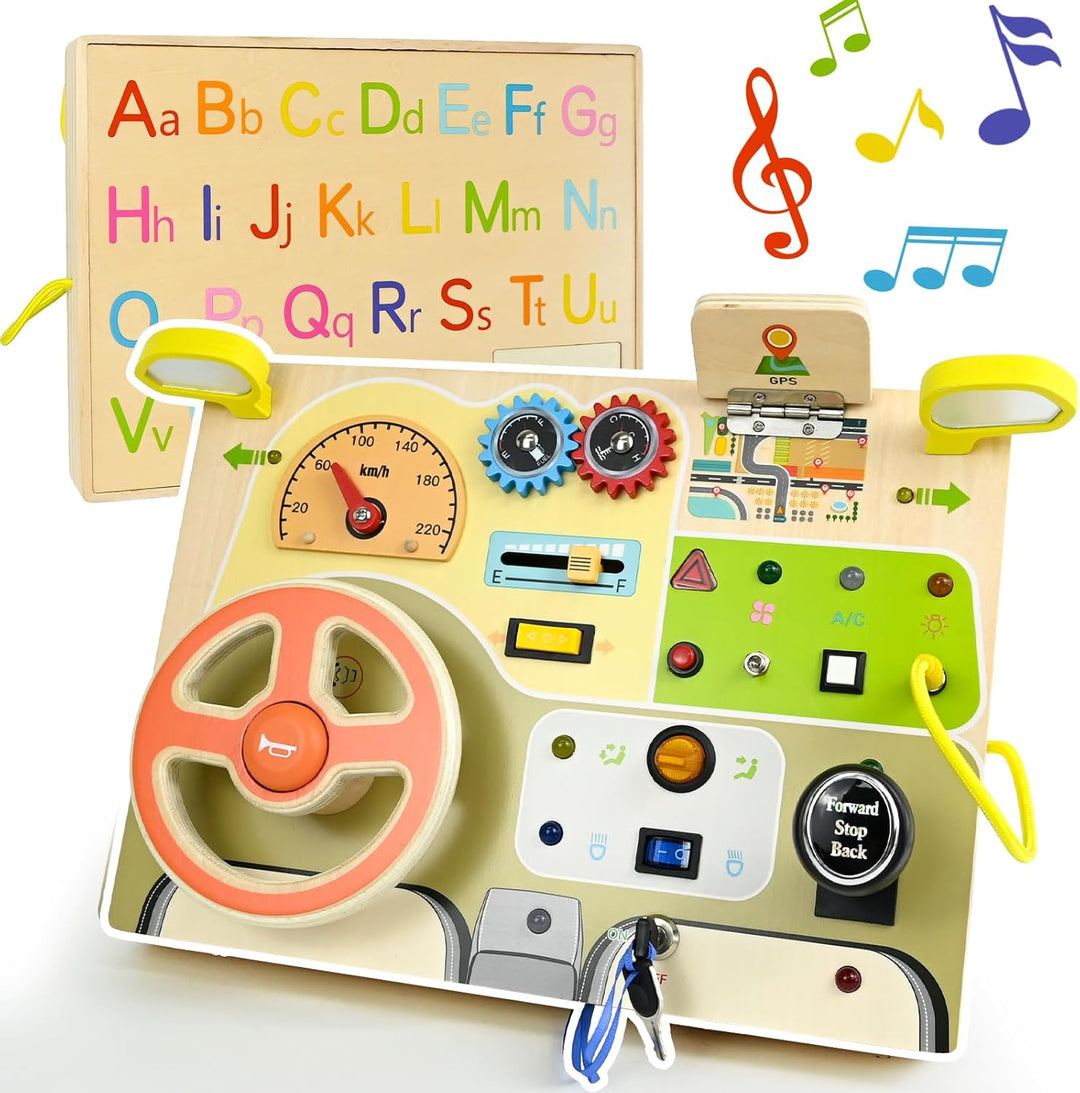 Ulikey Busy Board, Montessori Spielzeug Activity Board mit LED-Lichtschaltern, Motorikspielzeug Holz