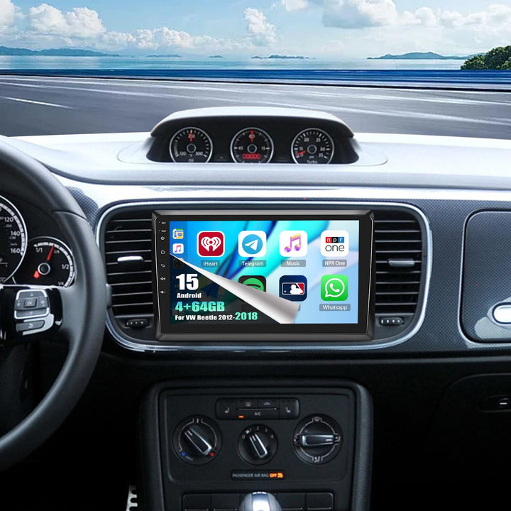 CAMECHO 4+64G Android 15 Navi Autoradio für VW Beetle 2012-2018, Bluetooth Radio 9 Zoll mit GPS WiFi