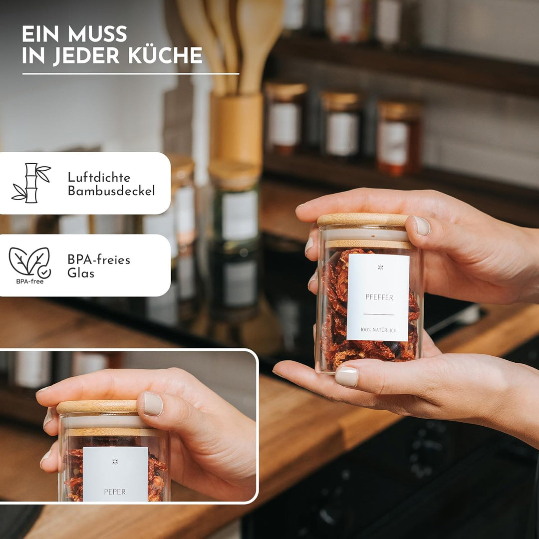 Vorratsgläser mit Deckel Set – Luftdichte Vorratsdosen Glas mit Bambusdeckel, Vorratsbehälter für Me
