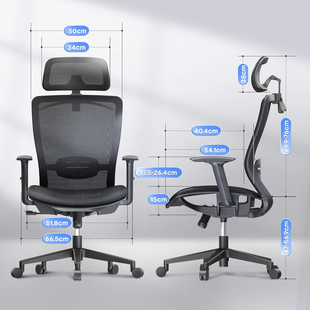 FLEXISPOT OC3 Ergonomischer Bürostuhl, Schreibtischstuhl mit Verstellbarer Kopfstütze & Lendenstütze