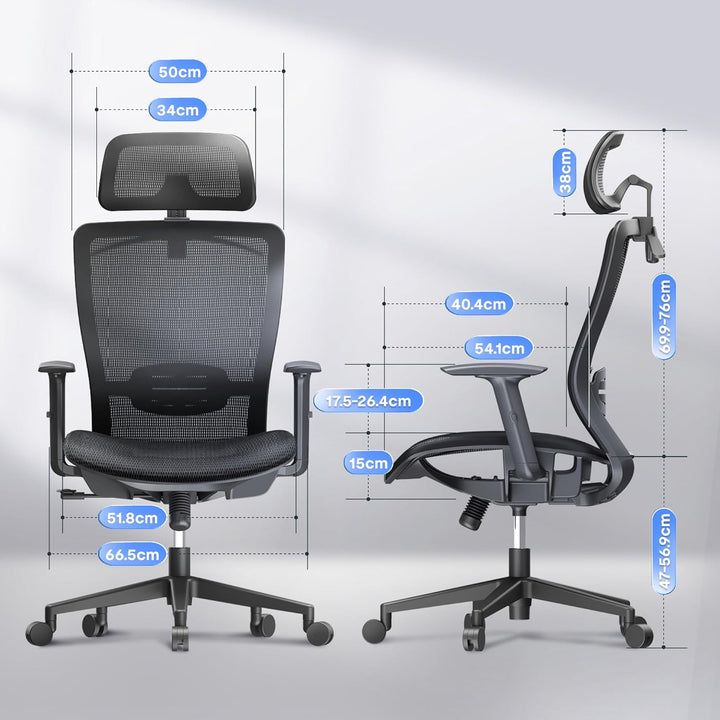 FLEXISPOT OC3 Ergonomischer Bürostuhl, Schreibtischstuhl mit Verstellbarer Kopfstütze & Lendenstütze