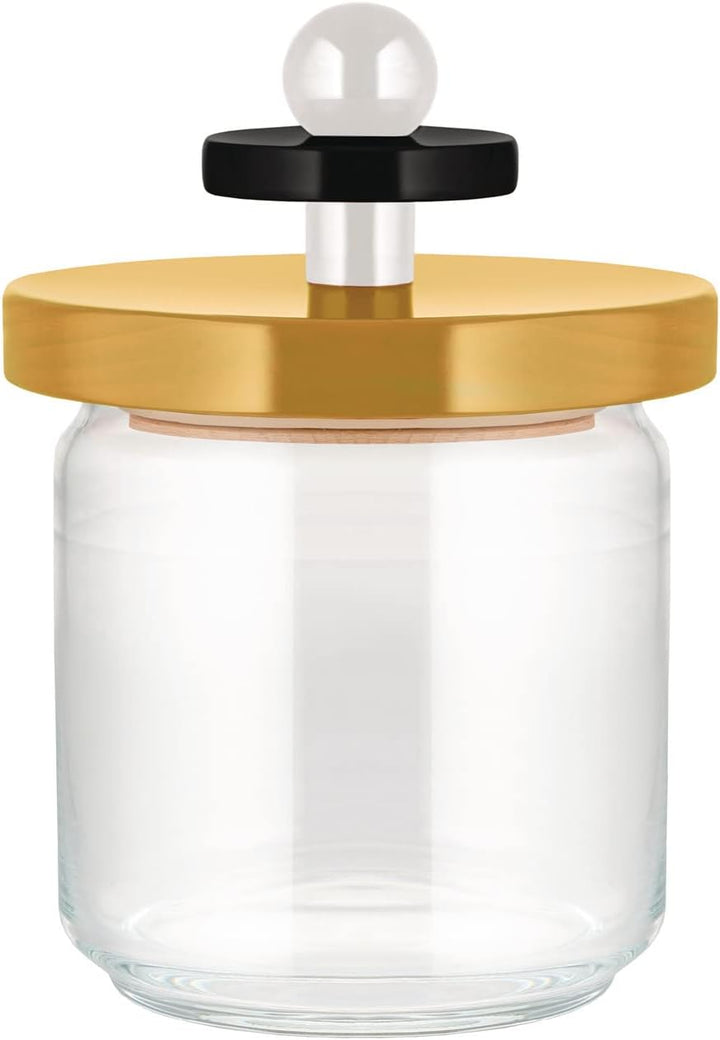 Alessi ES16/75 1 Twergi Küchendose aus Glas mit abgedichtetem Deckel aus Lindenholz, 100 Values Coll