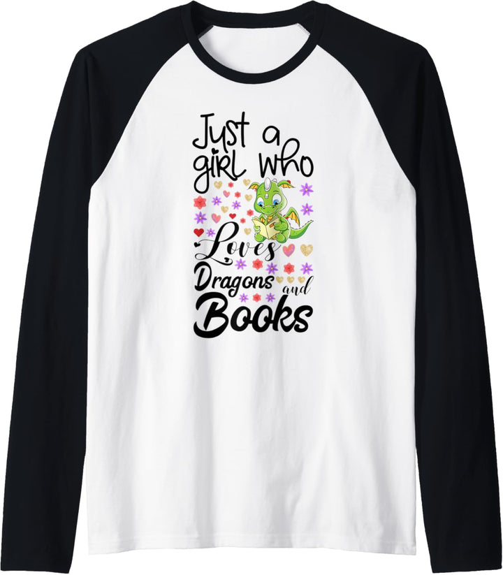 Librarian Girls Gift Just a Girl who Loves Dragons and Books Raglan