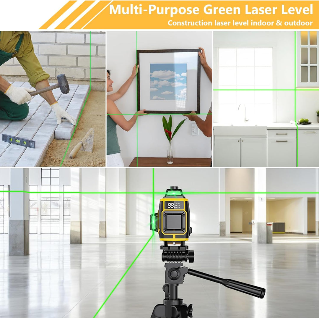 Kreuzlinienlaser Grün 16 Linien,4 x 360 °Laser Wasserwaage Selbstnivellierend,Nivellierlaser mit LED