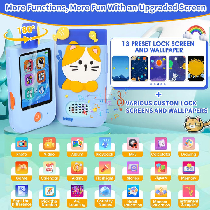 Kinderkamera Spielzeug mit 180° Drehobjektiv, Kinder Handy Smartphone mit 2.8 inch Touchscreen & Sil