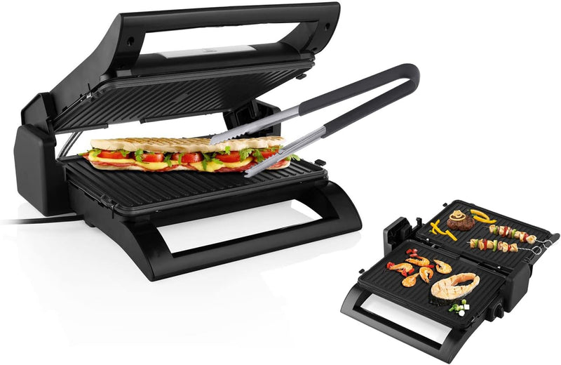 Elektro Kontaktgrill mit Grillzange, 2in1 abnehmbare Wendeplatten Paninimaker 1500Watt