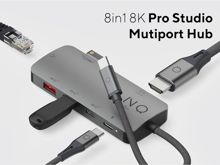 LINQ Connects Pro Multiport Hub 8in1 USB-C (8K Video/Audio 7.1 Surround) USB-C, HDMI, Ethernet, SD u
