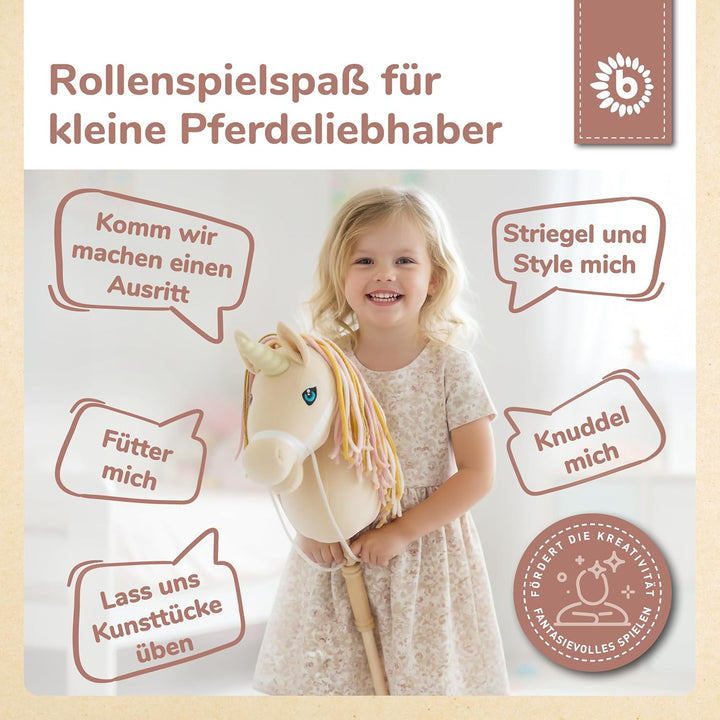 Bieco Steckenpferd Kinder Einhorn Aurora | Hobby Horse Pferde | Steckenpferd Rollen | Steckenpferd H