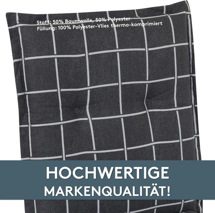 LILENO HOME Gartenstuhl Auflagen als [1er Set - Hochlehner] in Yacht-Karo Anthrazit - Bequeme Liegen