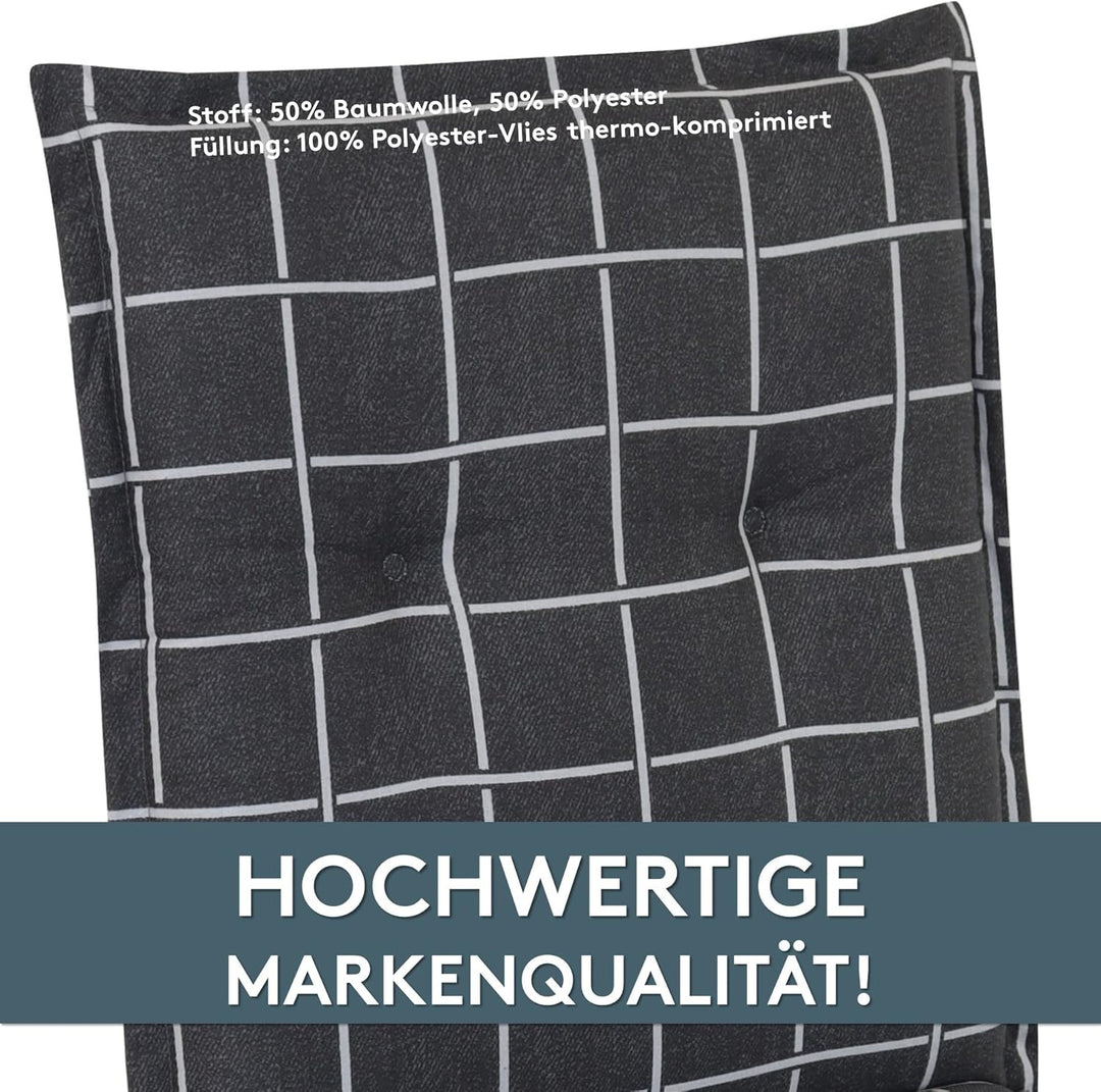 LILENO HOME Gartenstuhl Auflagen als [2er Set - Hochlehner] in Yacht-Karo Anthrazit - Bequeme Liegen