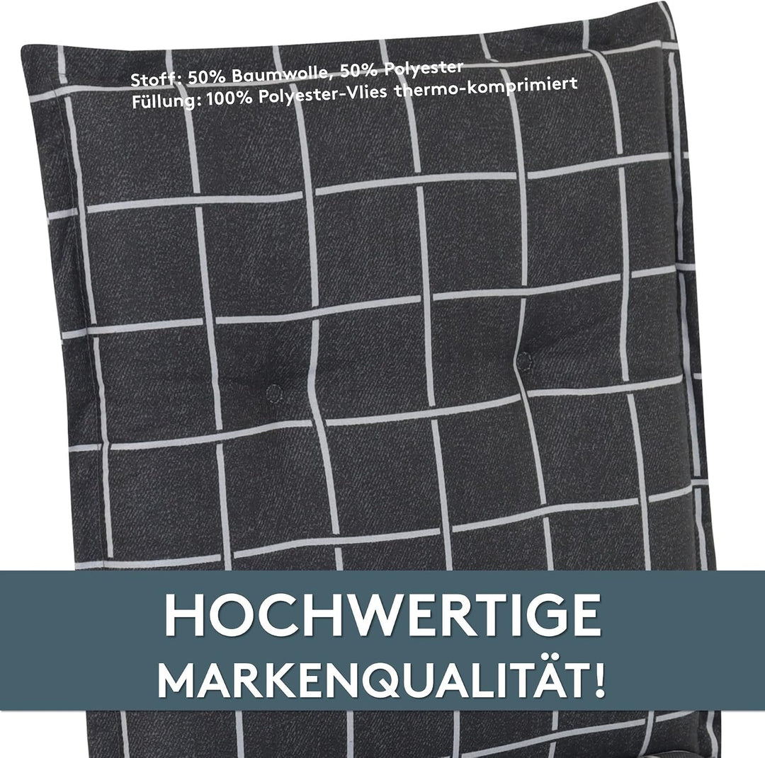 LILENO HOME Gartenstuhl Auflagen als [1er Set - Niedriglehner] in Yacht-Karo Anthrazit - bequeme Lie
