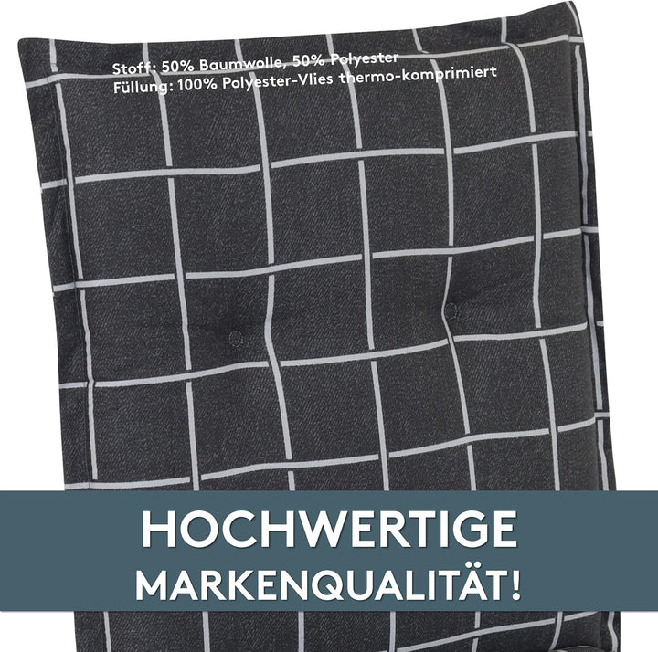 LILENO HOME Gartenstuhl Auflagen als [1er Set - Niedriglehner] in Yacht-Karo Anthrazit - bequeme Lie
