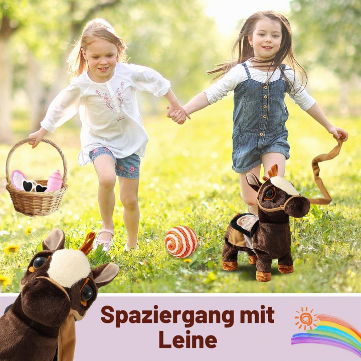 Marsjoy Schwarz Plüschtier Interaktives Spielzeug Pony der Läuft und Bellt, Kinder Mädchen Spielzeug