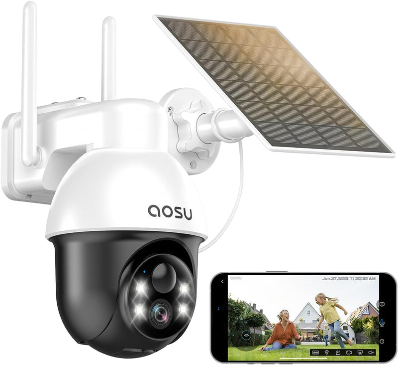 AOSU 2K Solar Überwachungskamera Aussen Akku, Kamera Outdoor mit 360°-Überwachung, Automatischer Per