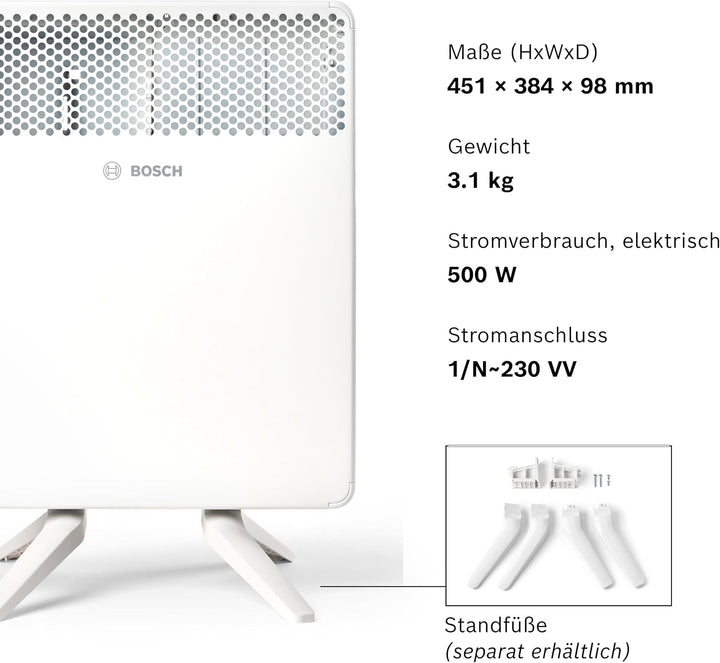 Bosch Heat Convector 4000-5 - Elektrischer Konvektor für Räume bis zu 5 m² - Individuell Einstellbar