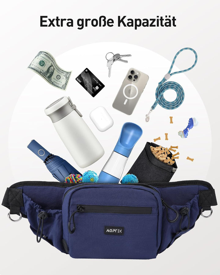 AGPTEK Bauchtasche mit Leckerli-Tasche für Hunde, Blau | Hundekotbeutel-Spender, Futterbeutel, Für H
