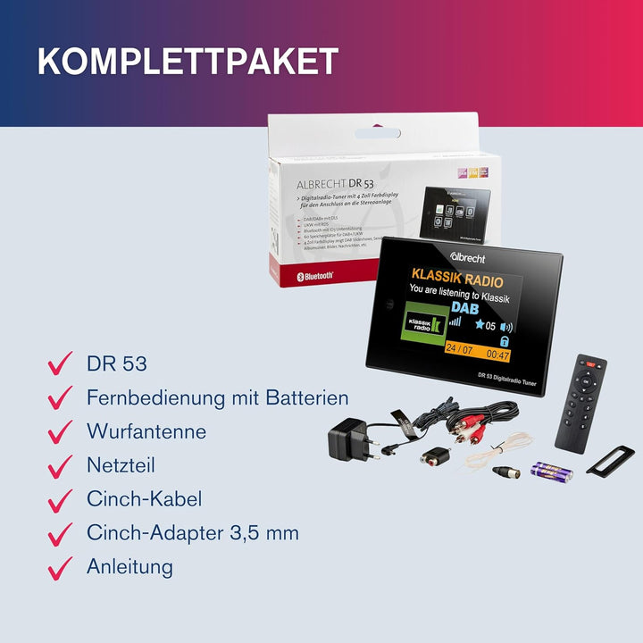 Albrecht DR 53 Digitalradio-Adapter, DAB+, UKW & Musik-Streaming Tuner für Stereoanlagen, 27251, mit
