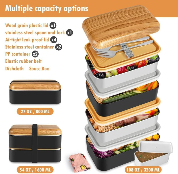 Bento Box im japanischen Stil 2-stufige Lunchbox mit 2 Stück umweltfreundlichem PP-Behälter und Edel
