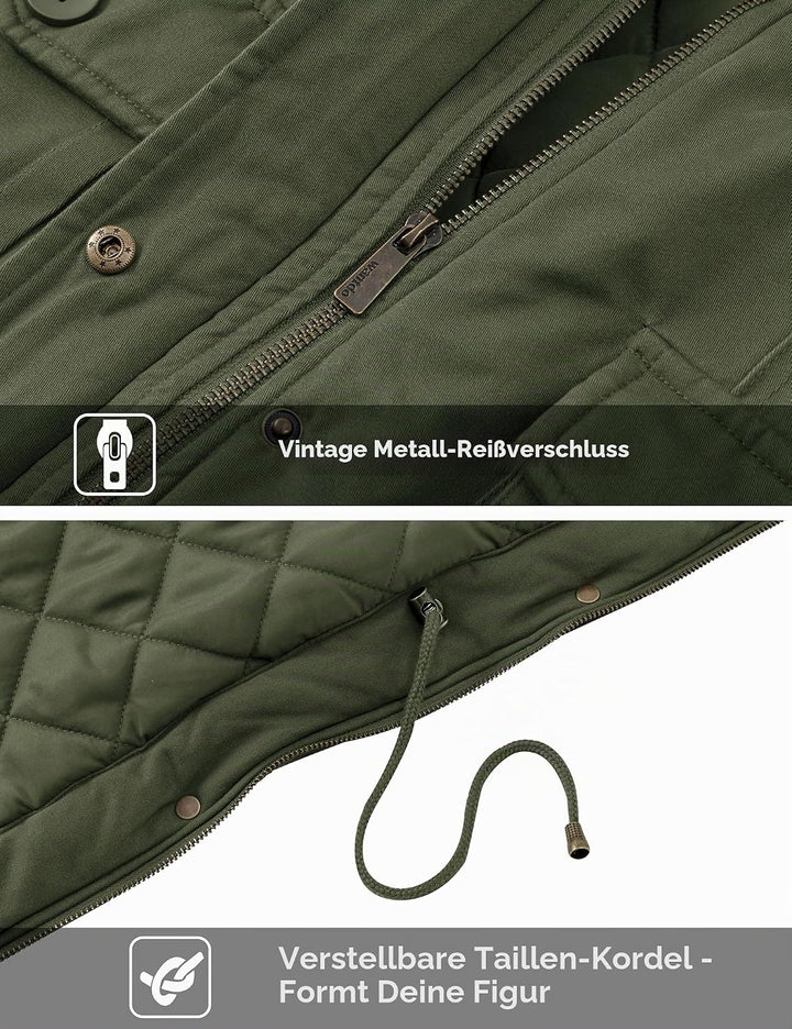 Wantdo Damen Klassische Baumwoll Jacke Warmer Fleece Mantel Winter Outdoor Parka Jacke Mittellanger