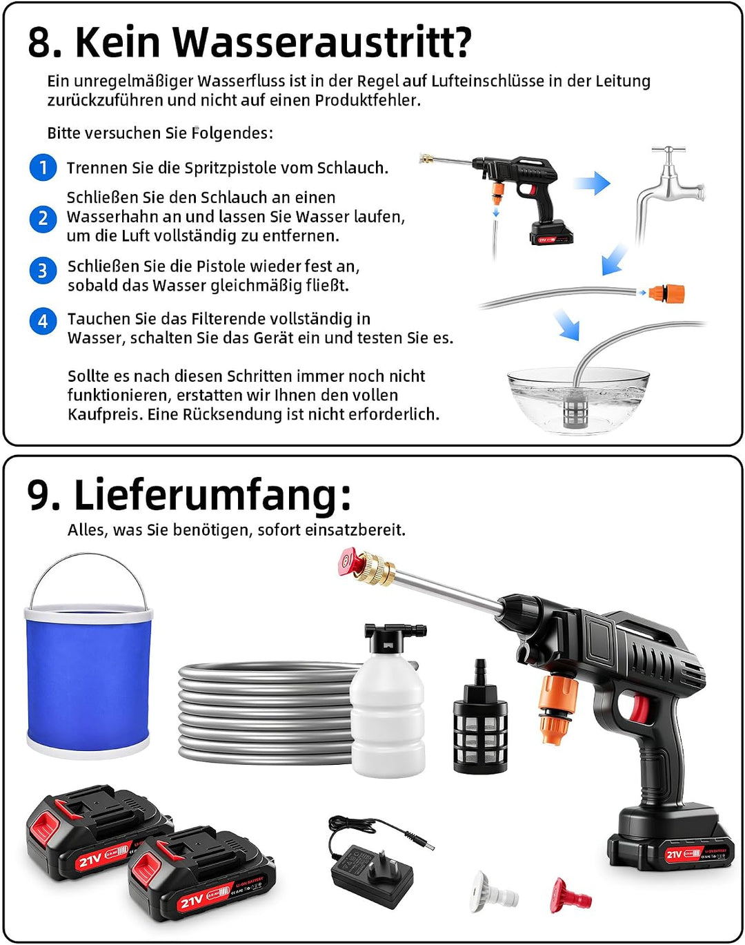 Akku Hochdruckreiniger kabellos,60 Bar 870 PSI,Hochdruckreiniger Akku mit 2X 2000mAh Akkus &amp; Ladeger