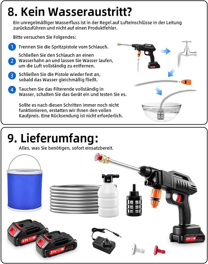 Akku Hochdruckreiniger kabellos,60 Bar 870 PSI,Hochdruckreiniger Akku mit 2X 2000mAh Akkus &amp; Ladeger