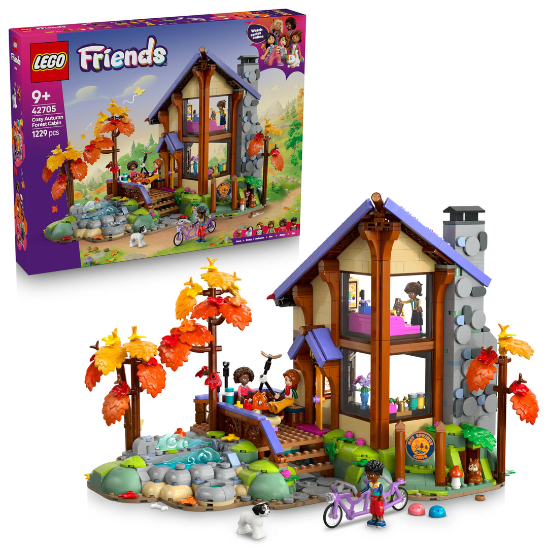 LEGO Friends Gemütliche Hütte im Herbstwald - Miniatur Spielhaus mit 4 Minifiguren, 2 Haustierfigure