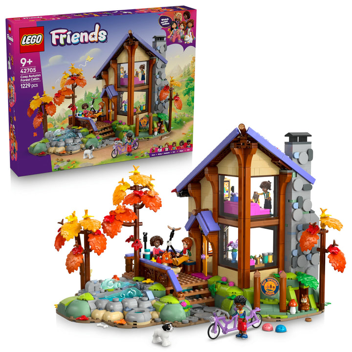 LEGO Friends Gemütliche Hütte im Herbstwald - Miniatur Spielhaus mit 4 Minifiguren, 2 Haustierfigure