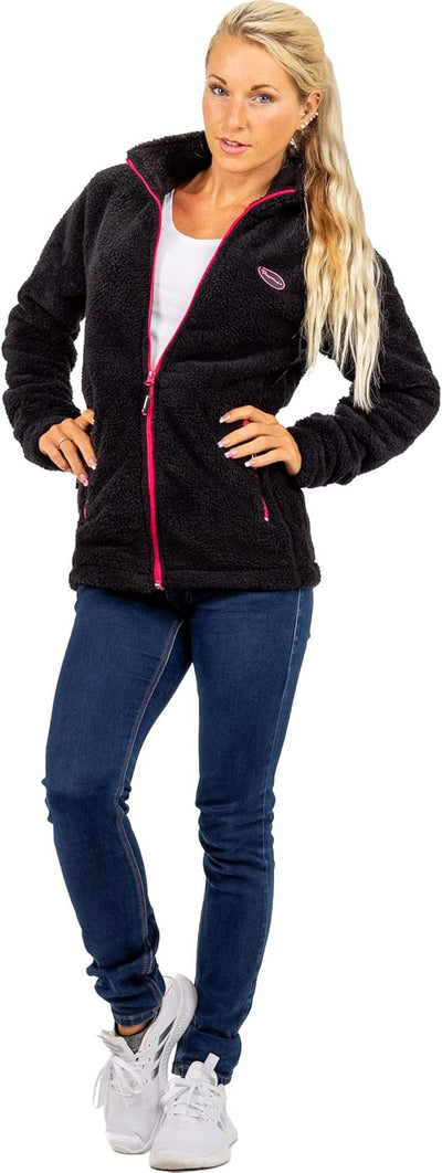 Reichstadt Damen Fleecejacke extra lange Ärmel Kuschelig 4XL Schwarz, 4XL Schwarz