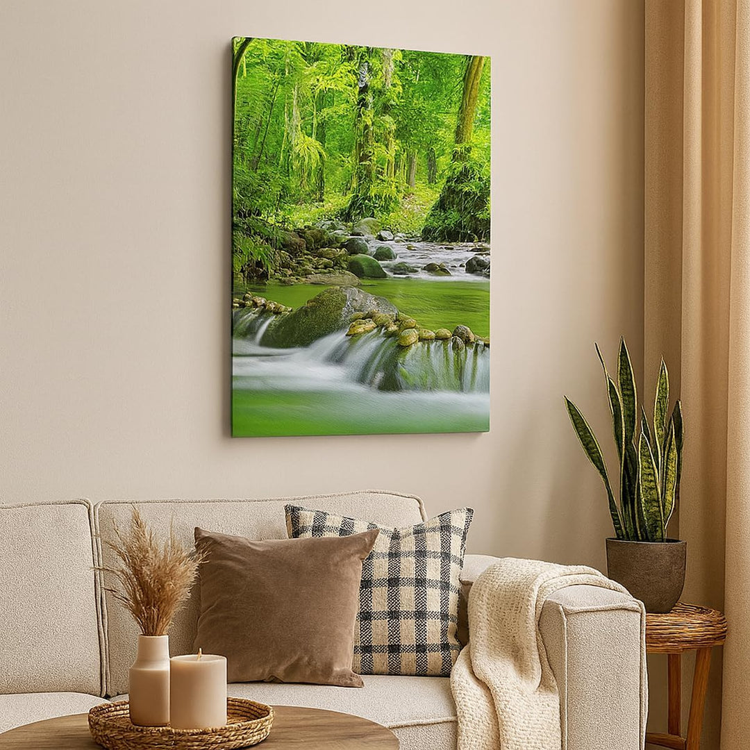 Bilder auf Leinwand Stream Wald Natur Leinwandbild mit Rahmen 45x80cm Wandbilder Dekoration Wohnzimm