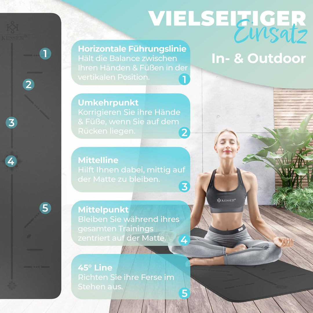 KESSER® Gymnastikmatte mit Tragegurt rutschfest TPE Yogamatte Gepolstert & rutschfest Fitnessmatte,
