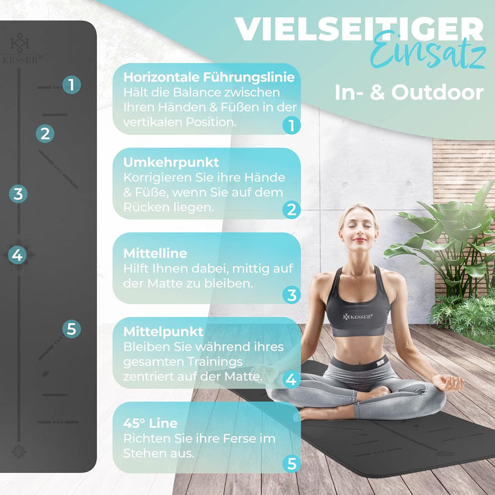 KESSER® Gymnastikmatte mit Tragegurt rutschfest TPE Yogamatte Gepolstert & rutschfest Fitnessmatte,