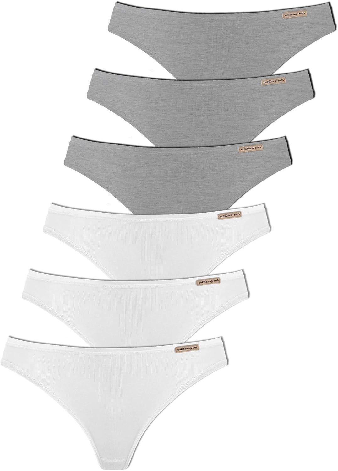 COMAZO Earth 6er Sparpack Damen String, Gr. 36-44 36 Grau-melange-weiss, 36 Grau-melange-weiss