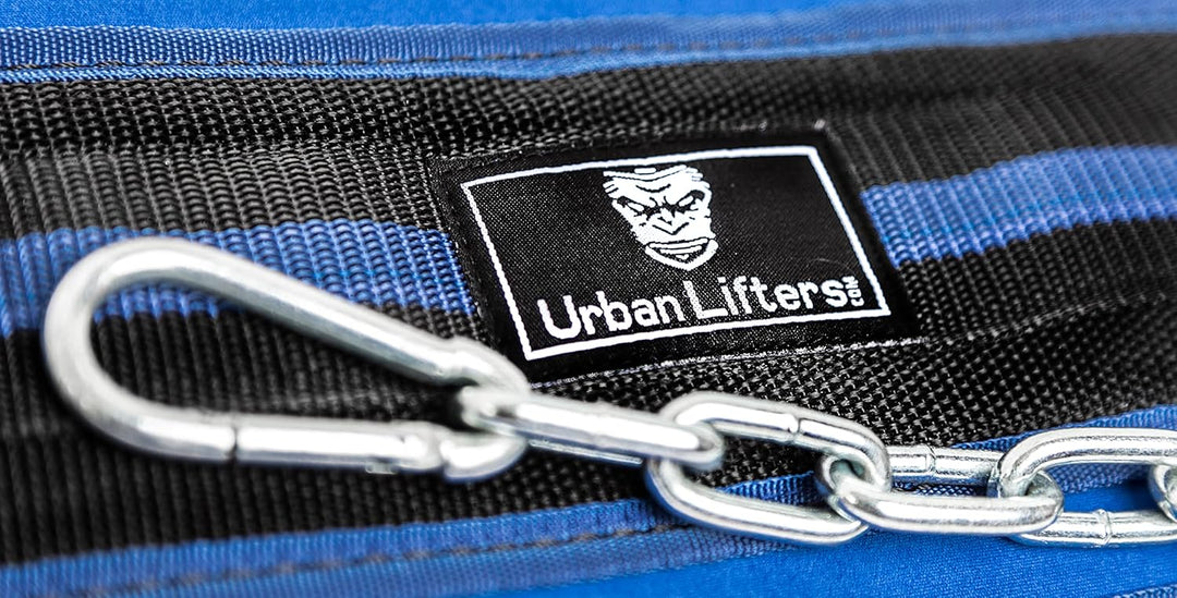 Dip Gürtel von Urban Lifters. Dip-Gürtel mit 80cm langer, robuster Stahlkette. Extra dicke 15cm Rück