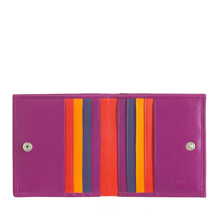 DUDU Mehrfarbiges Portemonnaie RFID in Leder mit Kartensteckfächer und Münzfach Fuchsia, Fuchsia