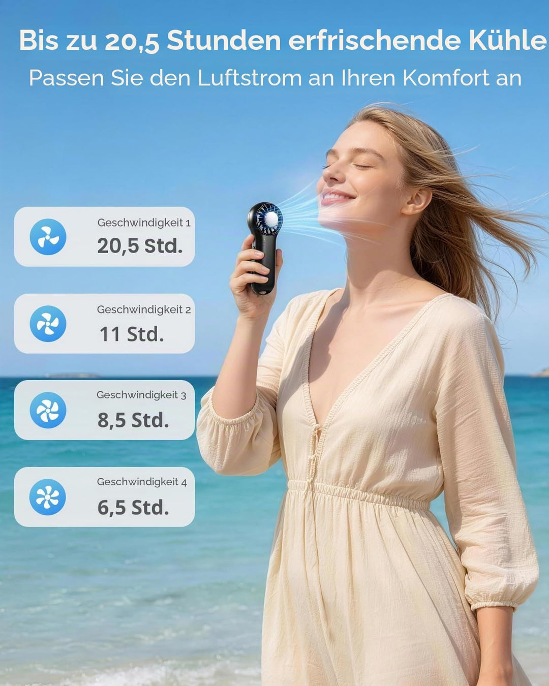 Handventilator mit Kühlfunktion, Tragbarer Mini Ventilator 20000 RPM Hochgeschwindigkeit, 20.5H Lauf